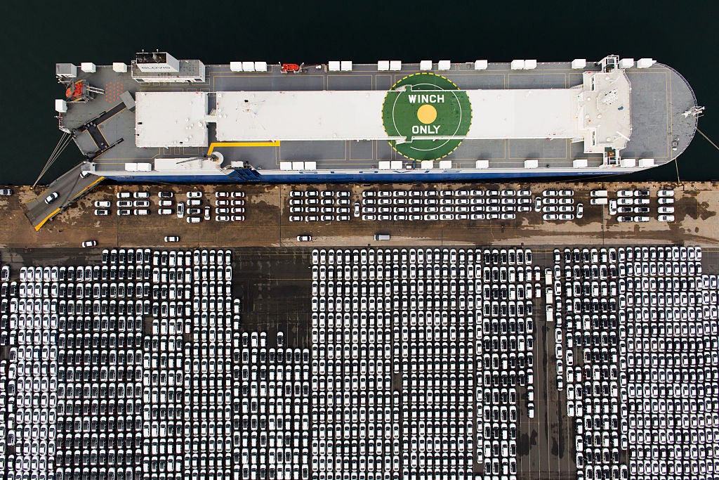 Aerial view ship car park