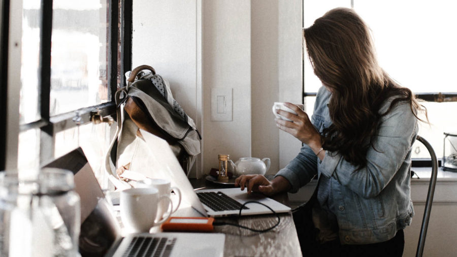 Woman working in coffee shop