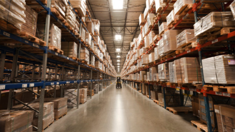 goods on shelves in warehouse