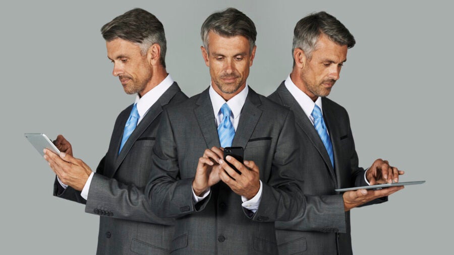 Sequence of businessmen working on digital tablets