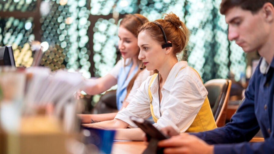 Back-office employees working at computer