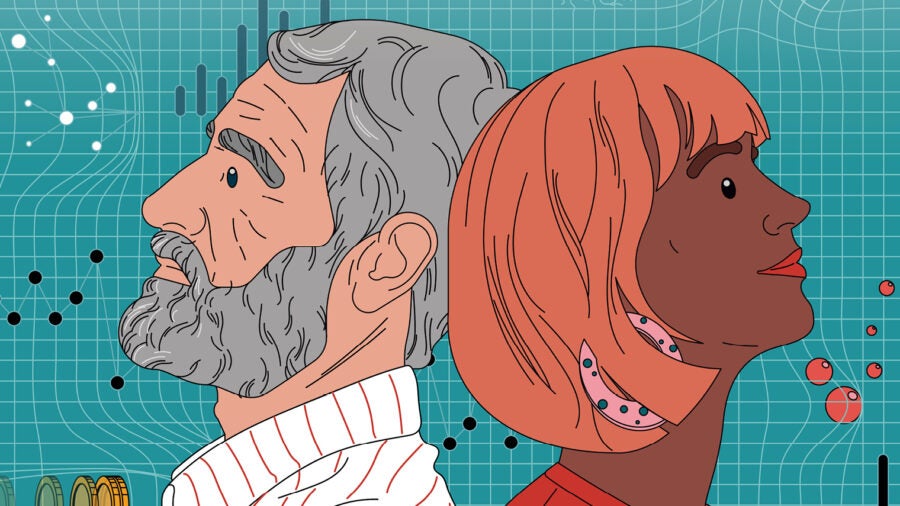 C-suite Agenda, May 2024 cover illustration showing an age-diverse workforce