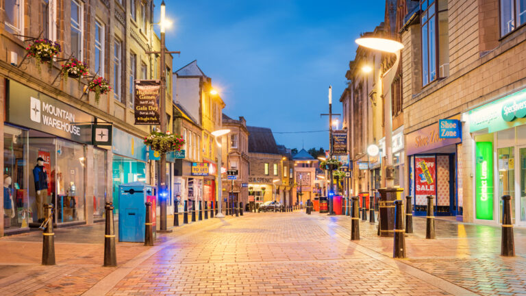 High Street Shopping Area In Downtown Inverness Scotland Uk
