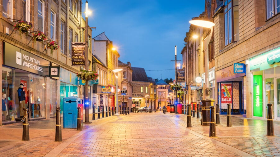 High Street Shopping Area In Downtown Inverness Scotland Uk