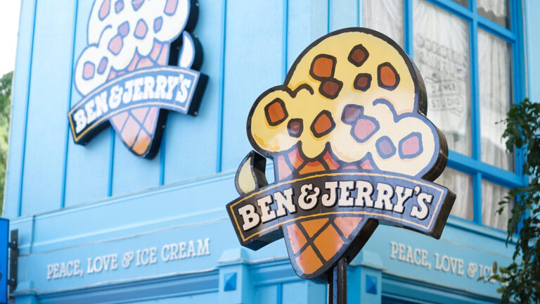 Sign for a famous Ben & Jerry's ice cream shop in Movie World