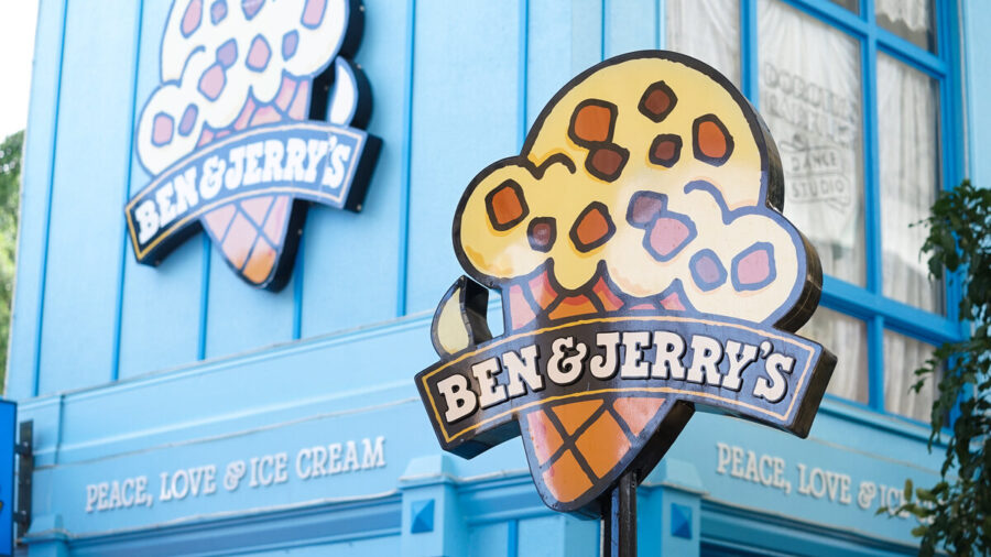Sign for a famous Ben & Jerry's ice cream shop in Movie World