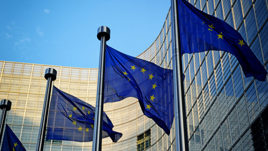 Eu Flags In Front Of European Commission