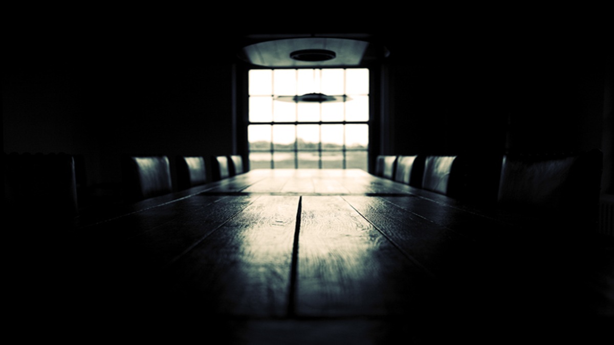 Low Key Empty Boardroom Scene; Black And White